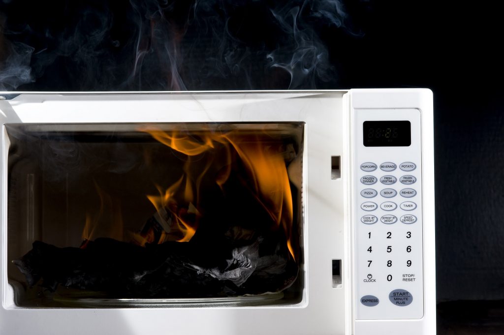 Microwave is filled hot flame