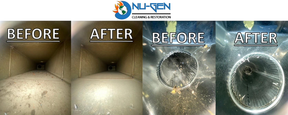 BEFORE and AFTER of an air duct cleaning job by Nu-Gen Cleaning and Restoration
