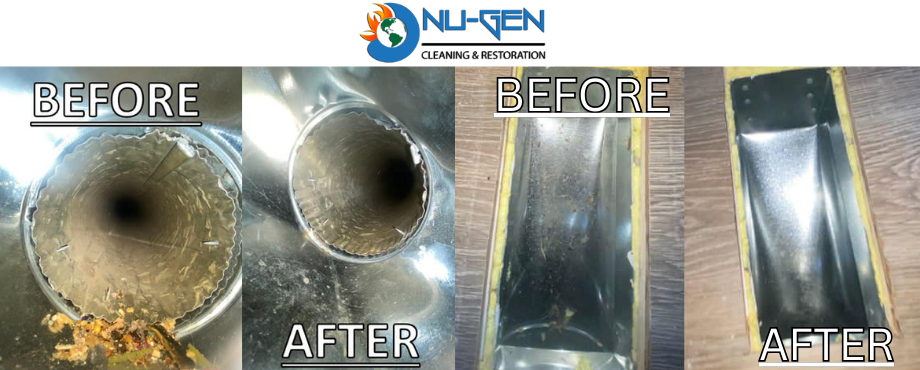 Before and After of an air duct cleaning services by Nu-Gen Cleaning and Restoration