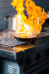 Fire burn is cooking on iron pan