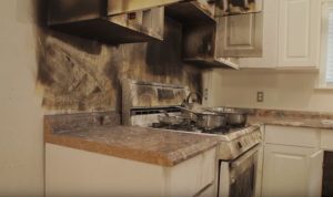 Fire damage restoration and cleanup in Marysville, CA by RestorationMaster - burnt stove and backsplash