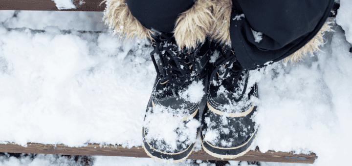 Boots covered with snow