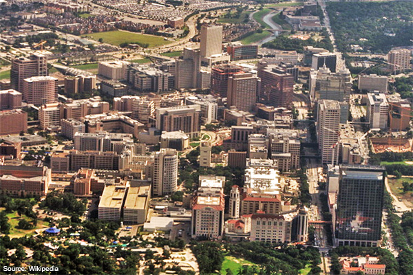 Aerial view of Texas Medical Center