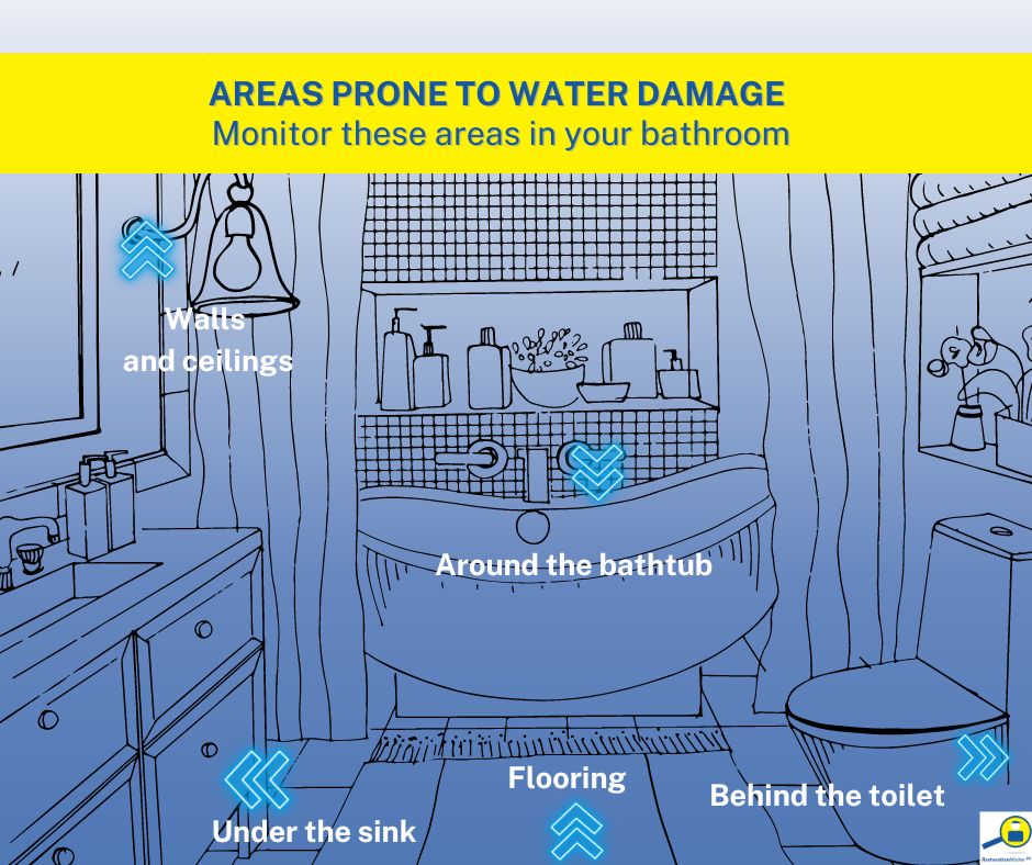 high risk areas of bathroom prone to water damage