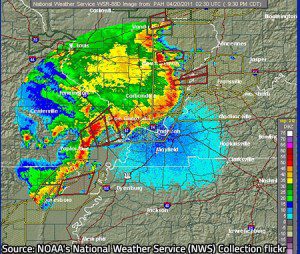 Data from Doppler radars is being analyzed to predict the formation of a tornado.
