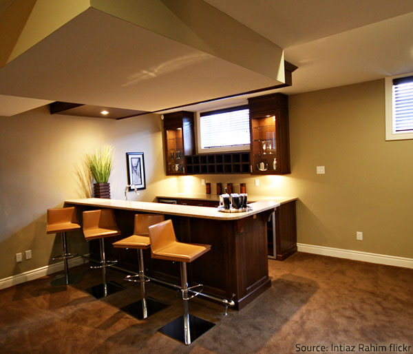 A home bar may be situated anywehere in a house.