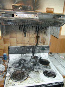 fire-damaged-kitchen - fire damage restoration services are needed for this kitchen.