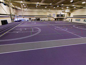 Rubber flooring for the fieldhouse at Albion College.