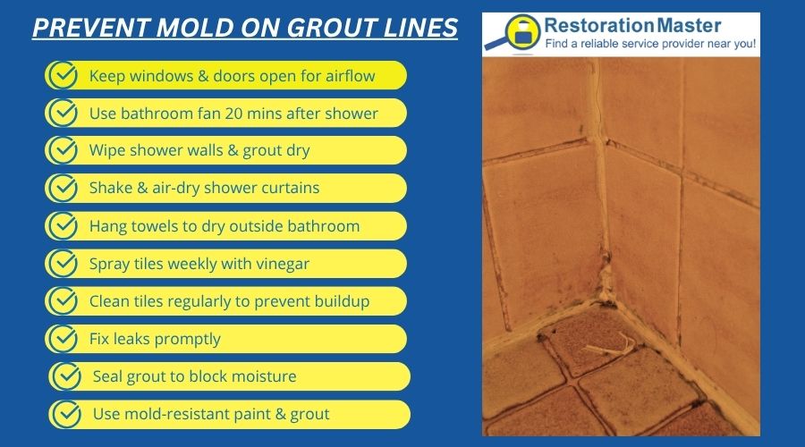 Infographic with tips to prevent mold on grout lines