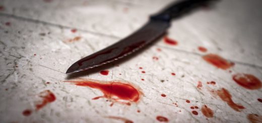 crime scene cleanup knife with blood on floor
