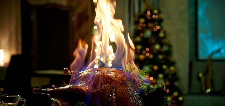 Turkey burning on fire holiday cooking