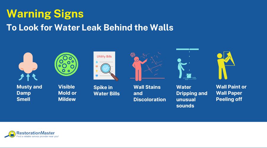 water leak signs behind the wall
