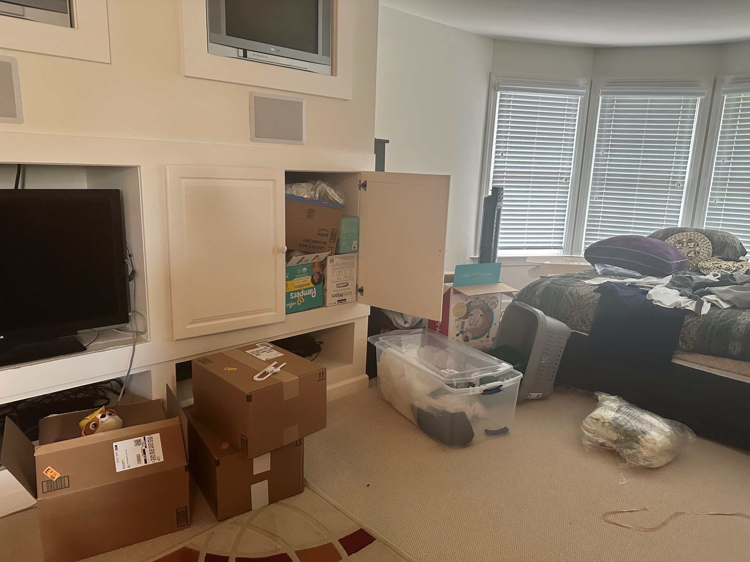 hoarded room with boxes