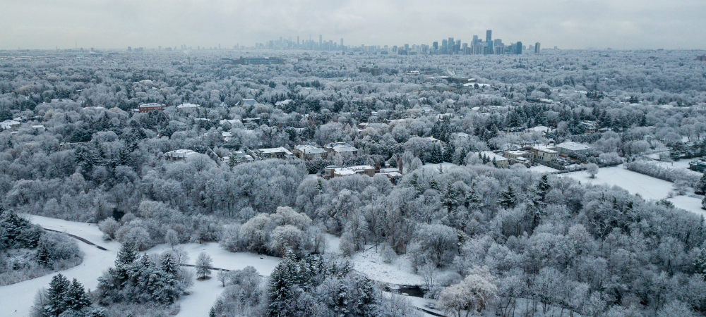 winter snow covering the city