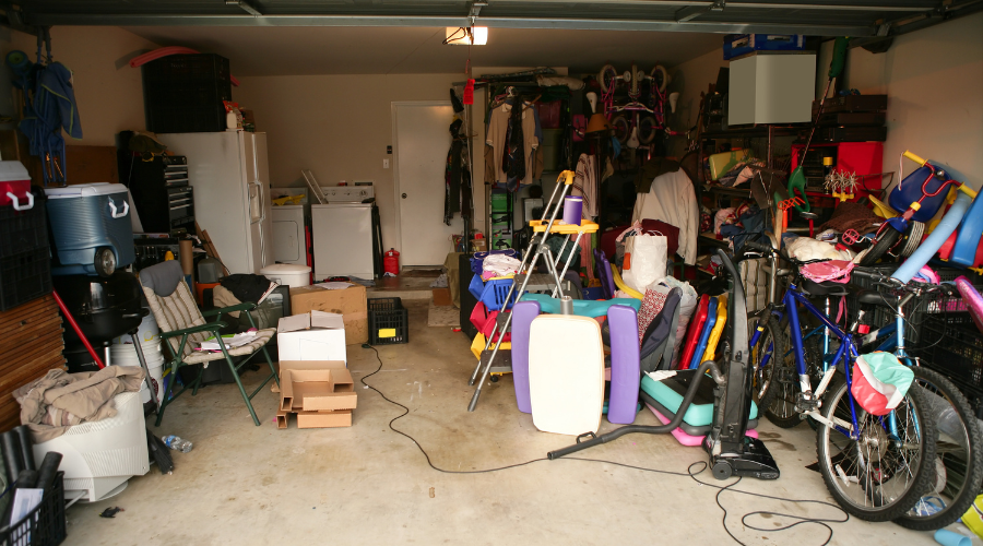 cluttered garage