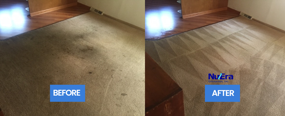 Professional Carpet Cleaning before and after by NuEra Restoration and Remodeling